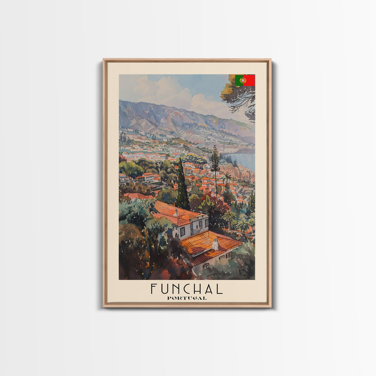 Funchal, Portugal Travel Poster Art, Framed Canvas Print for Living Room or Bedroom, Scenic Wall Art, Home Decoration