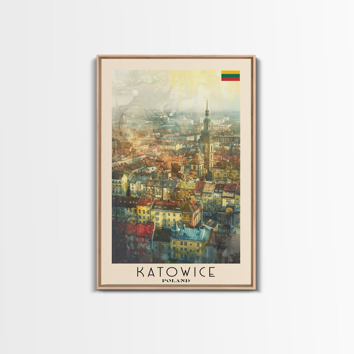 Katowice Poland Cityscape View, Framed Canvas Print, Travel Poster, Wall Art, Home Decoration, Urban Decor, Living Room Art, Polish City
