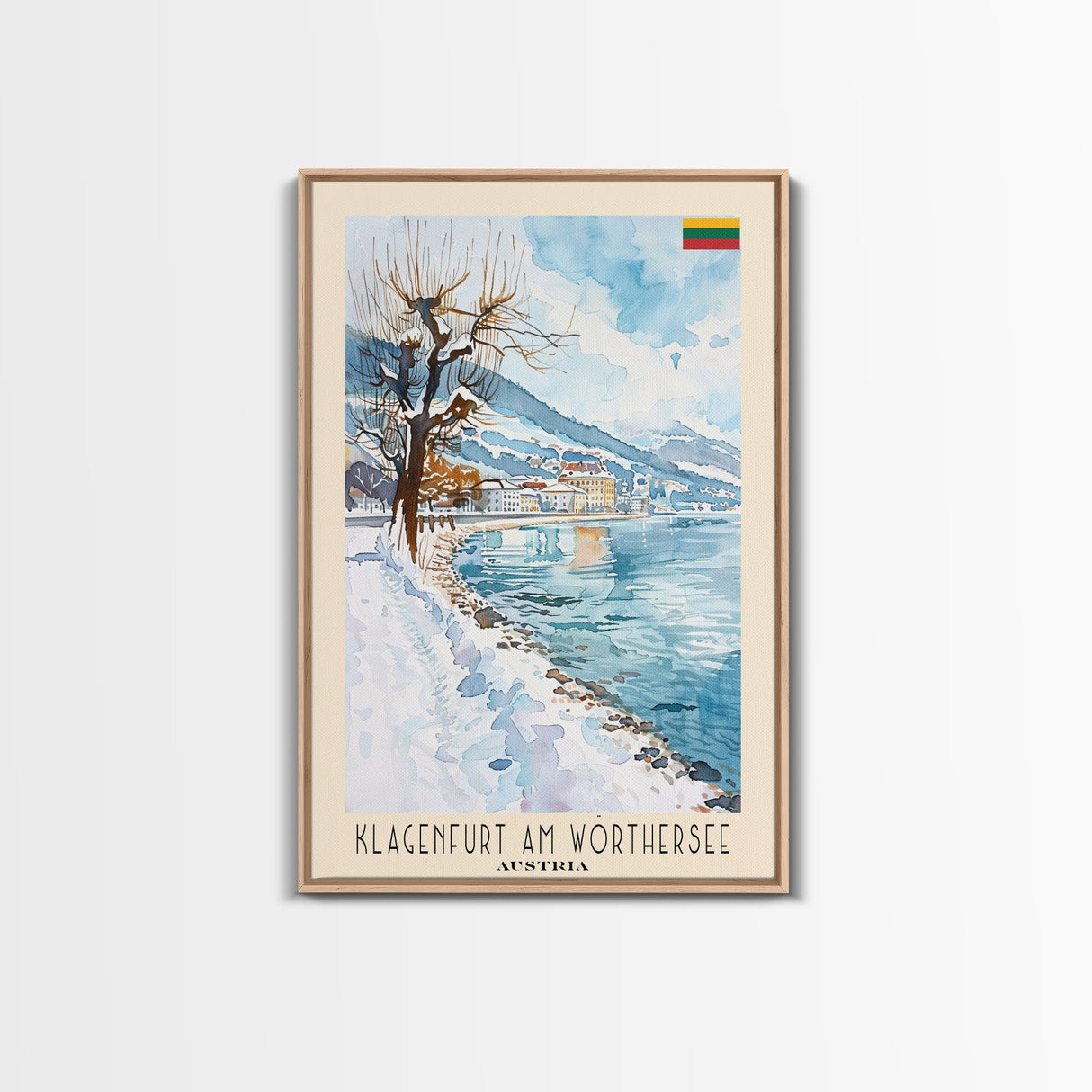 Klagenfurt Austria Alpine Cityscape, Framed Canvas Print, Travel Poster, Wall Art, Home Office Decor, Austrian Urban Artwork, Landscape Painting