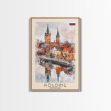 Kolding Denmark Waterfront View, Framed Canvas Print, Travel Poster, Wall Art, Kitchen Decor, Danish Urban Painting, Waterfront Scenery