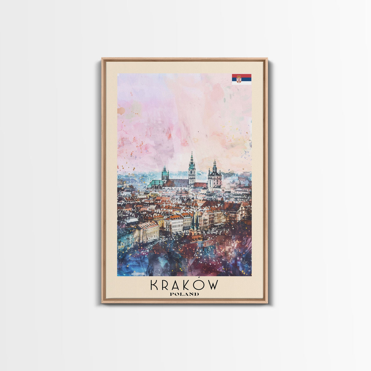 Krakow Poland Travel Poster Framed Canvas Print, Abstract Art, Minimalist Wall Decor, Vacation Gift, Home Decoration, Artistic Travel Print