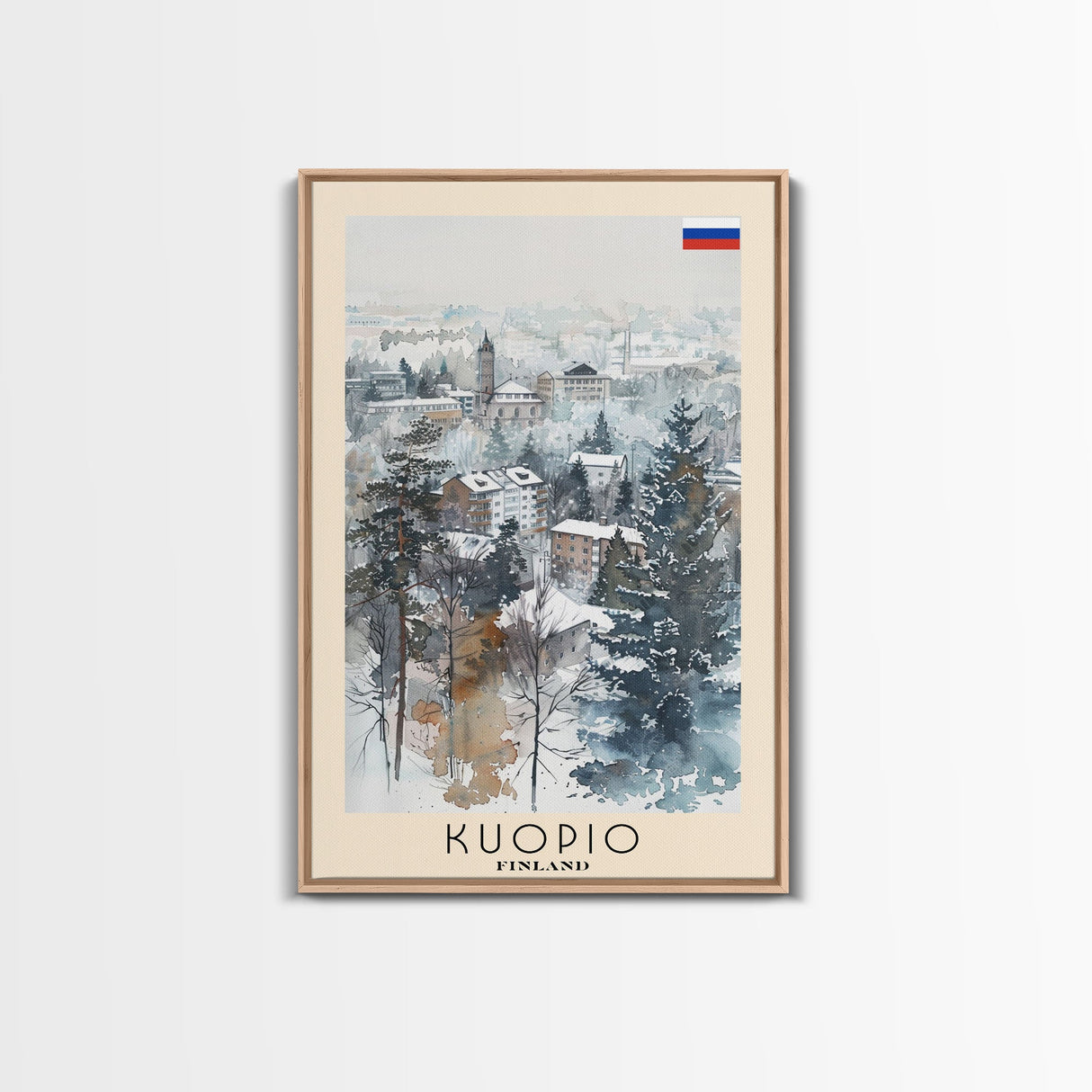 Kuopio Finland Travel Poster Framed Canvas Print, Scenic Landscape, Watercolor Painting, Home Decoration, Travel Print, Artistic Gift