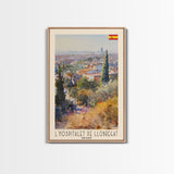 L'Hospitalet Spain Travel Poster Framed Canvas Print, Urban Landscape, Watercolor Painting, Wall Art, Home Decor, Travel Print, Artistic Gift