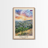 Nalchik Russia Travel Poster Framed Canvas Print, Sunset Watercolor Painting, Scenic Art, Vacation Wall Art, Living Room Decor, Unique Art