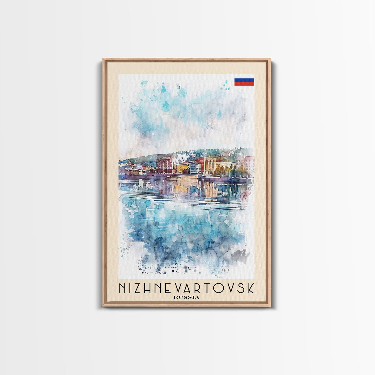 Nizhnevartovsk Russia Framed Canvas Print, Scenic Travel Poster, Watercolor Painting, Wall Art, Home Decor, Russian Landscape, Urban Style