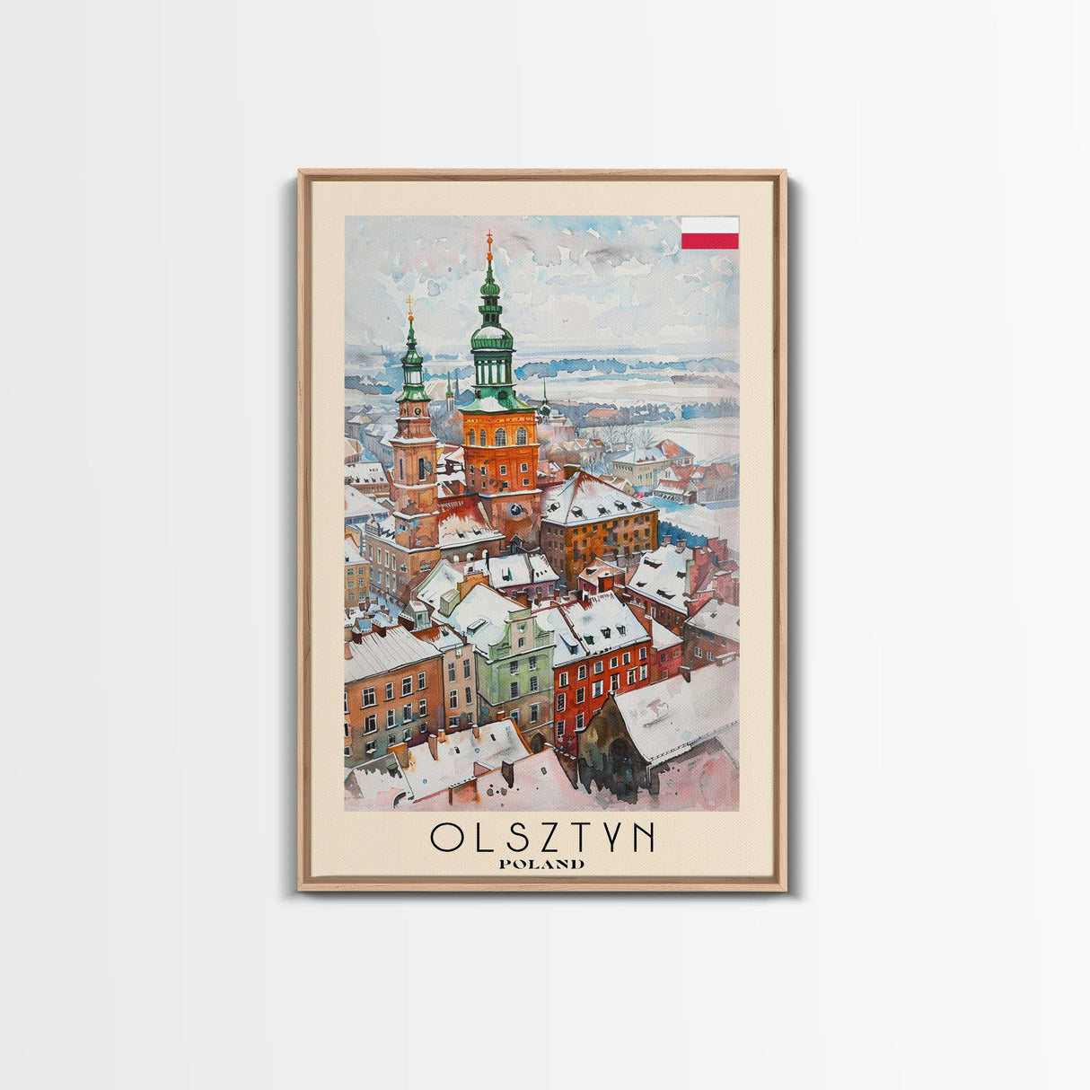 Olsztyn Poland Travel Poster Framed Canvas Print, Watercolor Painting, Scenic Wall Art, Home Decor, Polish Landscape, Classic Art