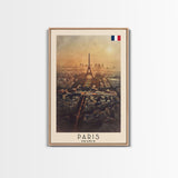 Paris France Travel Poster Framed Canvas Print, Watercolor Painting, Scenic Wall Art, Home Decor, French Cityscape, Classic Art