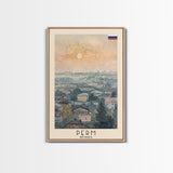 Perm Russia Travel Poster Framed Canvas Print, Watercolor Painting, Scenic Wall Art, Home Decor, Russian Landscape, Urban Art