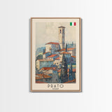 Prato Italy Travel Poster Framed Canvas Print, Watercolor Painting, Scenic Wall Art, Home Decor, Italian Landscape, Vibrant Art