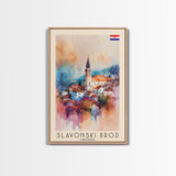 Slavonski Brod Croatia Travel Poster Framed Canvas Print, Watercolor Painting, Scenic Wall Art, Home Decor, Croatian Cityscape, Classic Art