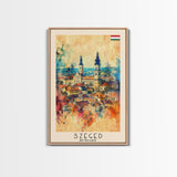 Szeged Hungary Travel Poster Framed Canvas Print, Watercolor Painting, Scenic Wall Art, Home Decor, Hungarian Cityscape, Vibrant Art