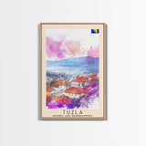 Tuzla Bosnia Travel Poster Framed Canvas Print, Watercolor Painting, Scenic Wall Art, Home Decor, Bosnian Landscape, Unique Art