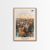 Vantaa Finland Travel Poster Framed Canvas Print, Watercolor Painting, Urban Wall Art, Home Decor, Finnish Cityscape, Modern Art