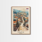 Vranje Serbia Travel Poster Framed Canvas Print, Watercolor Painting, Scenic Wall Art, Home Decor, Serbian Landscape, Traditional Art