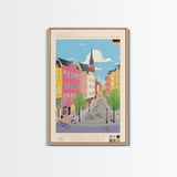 Aachen Germany Travel Poster Framed Canvas Print, Midcentury Modern Wall Art, Pop Art Home Decor, Vacation Gift, Living Room Art, Architectural Print