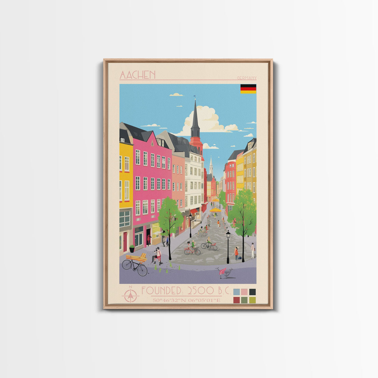 Aalborg Denmark Travel Poster Framed Canvas Print, Midcentury Modern Art, Pop Art Decor, Wall Art, Vacation Gift, Living Room Decoration, Scenic Print