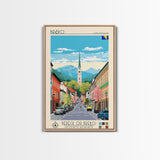 Brčko Bosnia and Herzegovina Travel Poster Framed Canvas Print, Midcentury Modern Art, Pop Art Wall Decor, Home Decor, Living Room Art