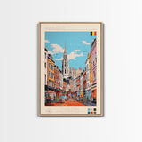 Charleroi Belgium Travel Poster Framed Canvas Print, Midcentury Modern Art, Pop Art Wall Decor, Home Decor, Vacation Gift, Living Room Art