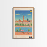 Dresden Germany Travel Poster Framed Canvas Print, Midcentury Modern Art, Pop Art Wall Decor, Home Decor, Vacation Gift, Living Room Art