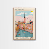 Helsingborg Sweden Travel Poster Framed Canvas Print, Midcentury Modern Art, Pop Art Wall Decor, Scenic Wall Art, Bedroom Decoration, Office Art