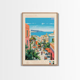 Heraklion Greece Travel Poster Framed Canvas Print, Midcentury Modern Art, Pop Art Wall Decor, Scenic Living Room Art, Bedroom Decor