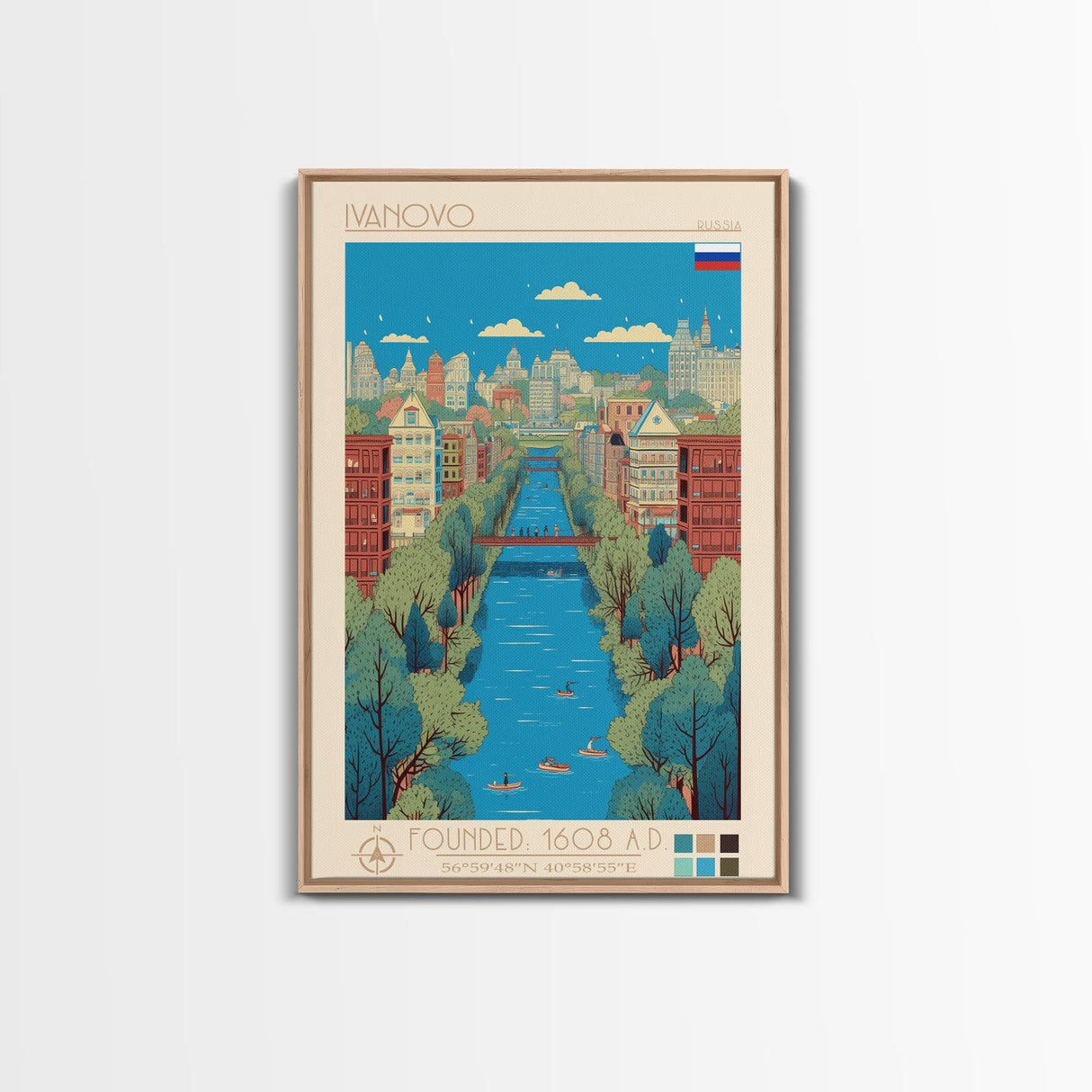 Ivanovo Russia Travel Poster Framed Canvas Print, Midcentury Modern Art, Pop Art Wall Decor, Home Decor, Vacation Gift, Office Art
