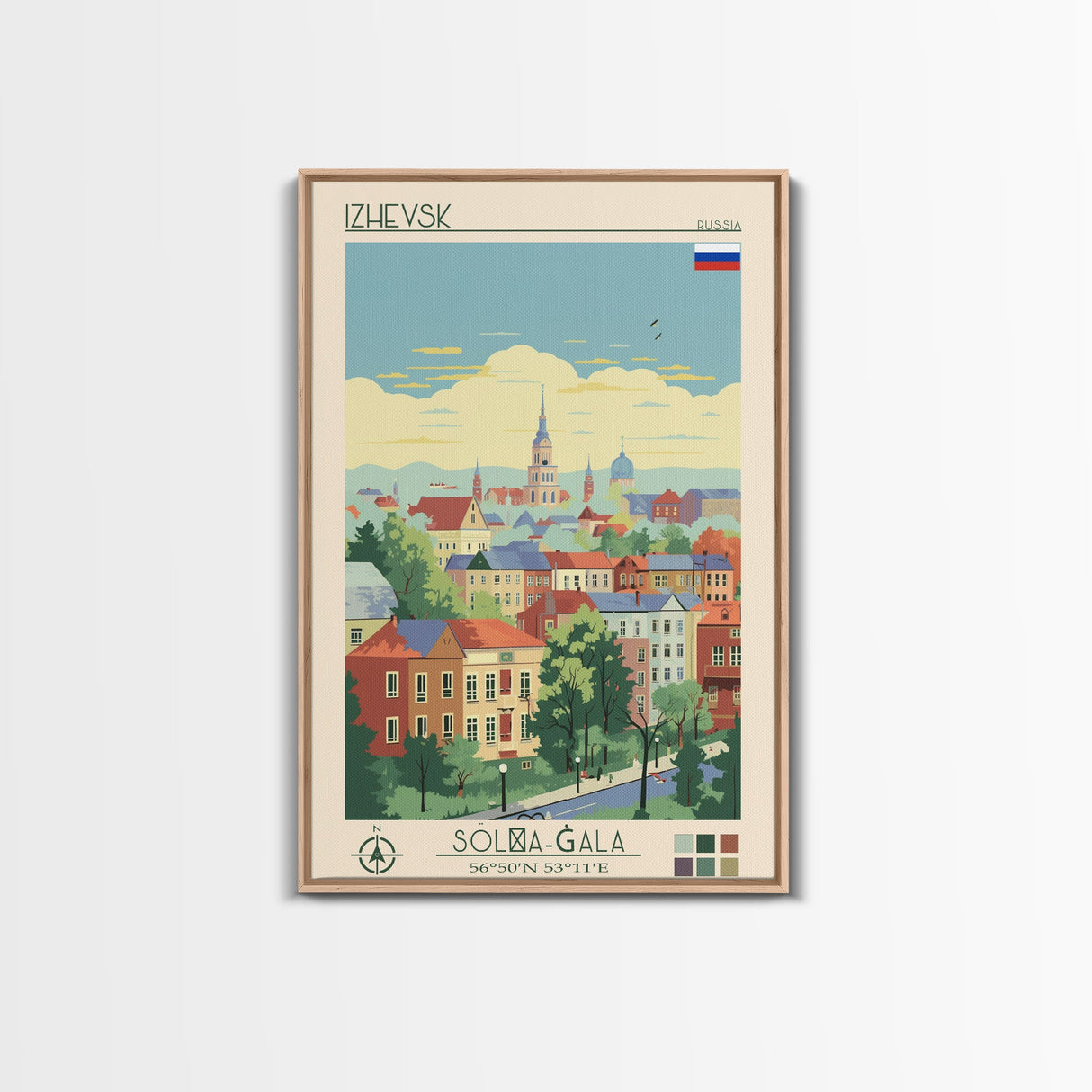 Izhevsk Russia Travel Poster Framed Canvas Print, Midcentury Modern Art, Pop Art Wall Decor, Scenic Living Room Art, Bedroom Gift