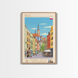 Kielce Poland Travel Poster Framed Canvas Print, Midcentury Modern Art, Pop Art Wall Decor, Scenic Wall Art, Bedroom Decoration