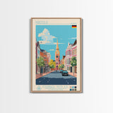 Krefeld Germany Travel Poster Framed Canvas Print, Midcentury Modern Art, Pop Art Wall Decor, Scenic Living Room Art, Bedroom Decor