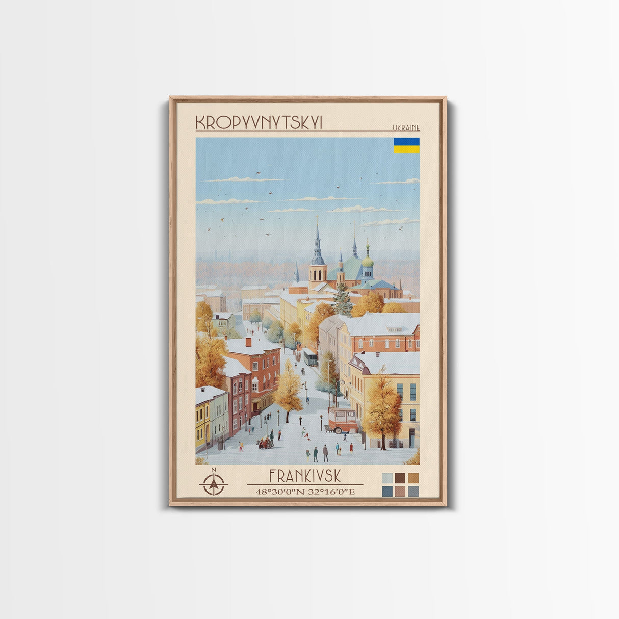 Kropyvnytskyi Ukraine Travel Poster Framed Canvas Print, Midcentury Modern Art, Pop Art Wall Decor, Home Decor, Vacation Gift, Office Art
