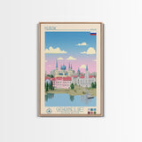 Kursk Russia Travel Poster Framed Canvas Print, Midcentury Modern Art, Pop Art Wall Decor, Scenic Bedroom Art, Office Decoration