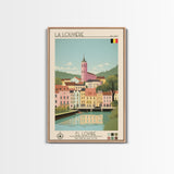 La Louvière Belgium Travel Poster Framed Canvas Print, Midcentury Modern Art, Pop Art Wall Decor, Scenic Living Room Art, Bedroom Gift