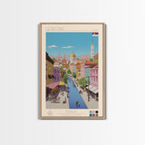 Leskovac Serbia Travel Poster Framed Canvas Print, Midcentury Modern Art, Pop Art Wall Decor, Scenic Wall Art, Living Room Decoration, Office Art