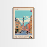 Lille France Travel Poster Framed Canvas Print, Midcentury Modern Art, Pop Art Wall Decor, Scenic Wall Art, Bedroom Decoration, Office Art