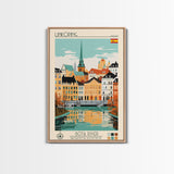 Linköping Sweden Travel Poster Framed Canvas Print, Midcentury Modern Art, Pop Art Wall Decor, Scenic Art, Home and Office Decoration