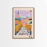 Logroño Spain Travel Poster Framed Canvas Print, Midcentury Modern Art, Pop Art Wall Decor, Scenic Art, Bedroom and Living Room Decor
