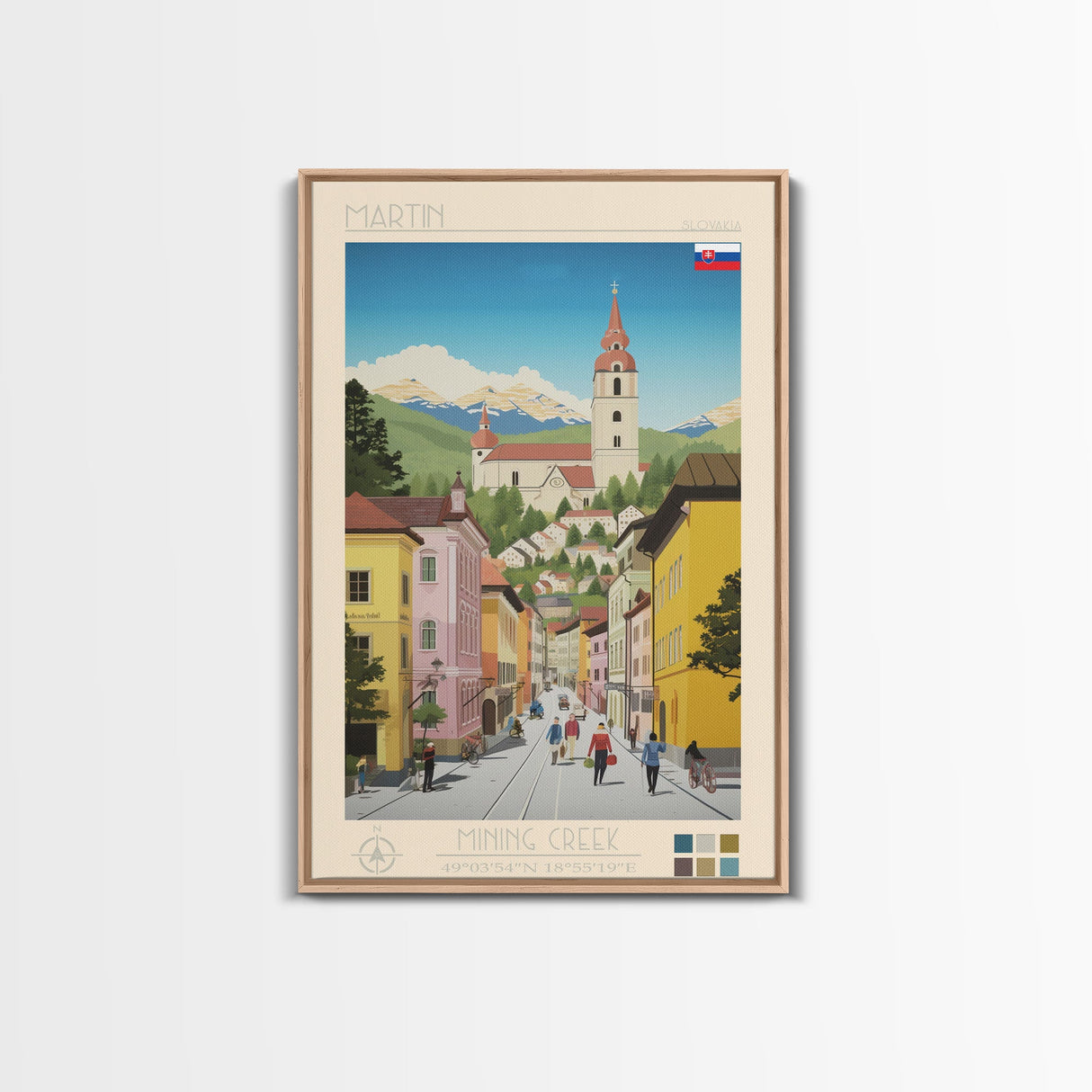 Martin Slovakia Travel Poster Framed Canvas Print, Midcentury Modern Art, Pop Art Wall Decor, Scenic Wall Art, Living Room Decoration, Office Art