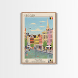 Mechelen Belgium Travel Poster Framed Canvas Print, Midcentury Modern Art, Pop Art Wall Decor, Home Decor, Vacation Gift, Bedroom Art