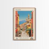 Messina Italy Travel Poster Framed Canvas Print, Midcentury Modern Art, Pop Art Wall Decor, Scenic Wall Art, Bedroom Decoration
