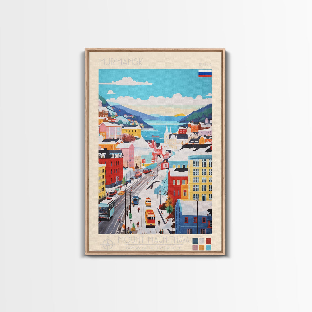 Murmansk Russia Travel Poster Framed Canvas Print, Midcentury Modern Art, Pop Art Wall Decor, Scenic Wall Art, Living Room Decoration, Office Art