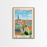 Odense Denmark Travel Poster Framed Canvas Print, Midcentury Modern Art, Pop Art Wall Decor, Scenic Wall Art, Living Room Decoration, Office Art