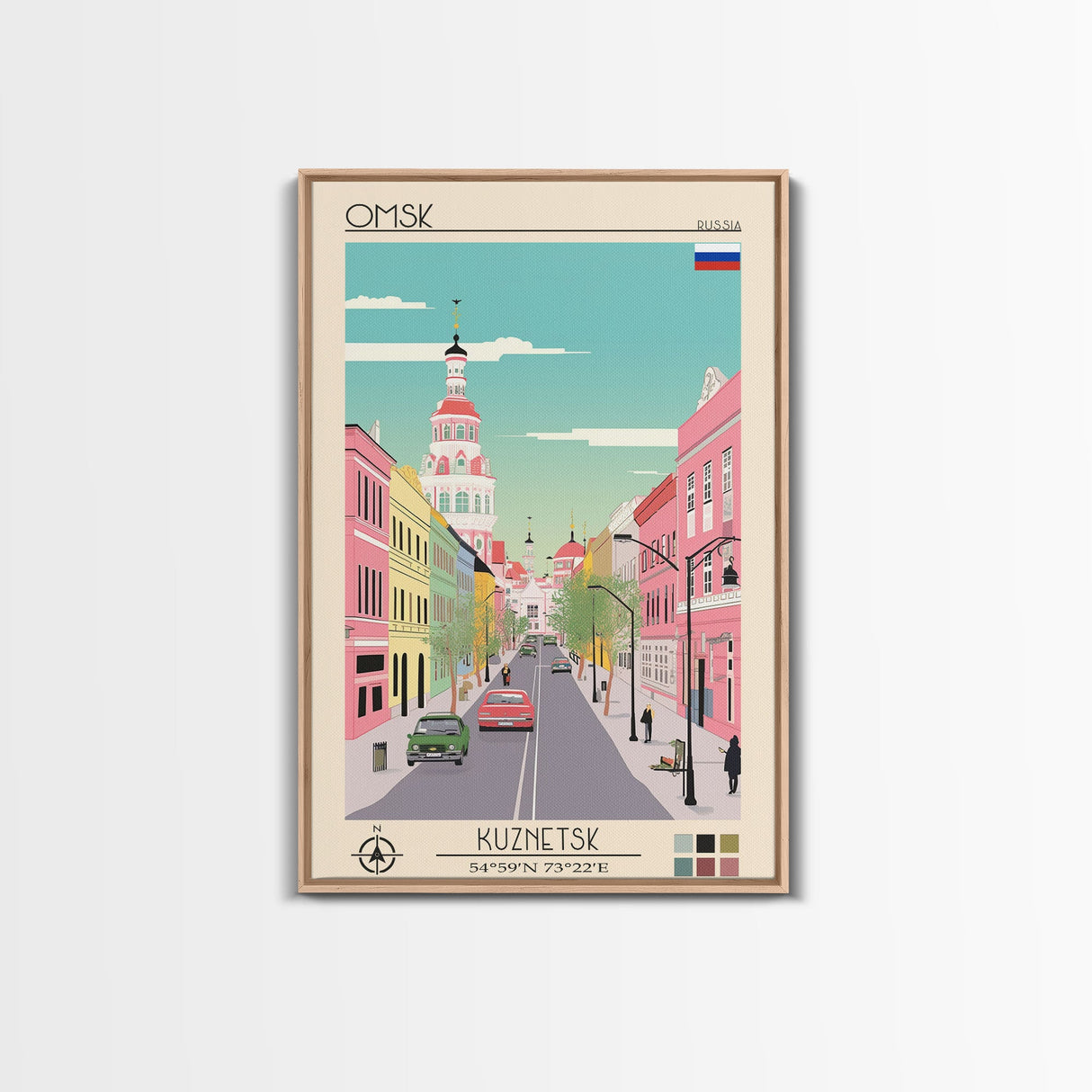 Omsk Russia Travel Poster Framed Canvas Print, Midcentury Modern Art, Pop Art Wall Decor, Scenic Wall Art, Living Room Decoration, Office Art