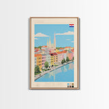 Osijek Croatia Travel Poster Framed Canvas Print, Midcentury Modern Art, Pop Art Wall Decor, Home Decor, Vacation Gift, Office Art