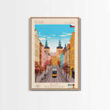 Plzeň Czech Republic Travel Poster Framed Canvas Print, Midcentury Modern Art, Pop Art Wall Decor, Scenic Living Room Art, Bedroom Decor