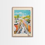 Pori Finland Travel Poster Framed Canvas Print, Midcentury Modern Art, Pop Art Wall Decor, Home Decor, Vacation Gift, Bedroom Art