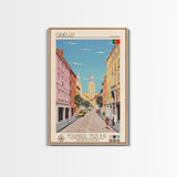 Queluz Portugal Travel Poster Framed Canvas Print, Midcentury Modern Art, Pop Art Wall Decor, Scenic Bedroom Art, Office Decoration
