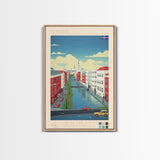 Reykjavik Iceland Travel Poster Framed Canvas Print, Midcentury Modern Art, Pop Art Wall Decor, Scenic Wall Art, Bedroom Decoration