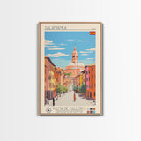 Salamanca Spain Travel Poster Framed Canvas Print, Midcentury Modern Art, Pop Art Wall Decor, Scenic Wall Art, Bedroom Decoration