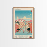 Salerno Italy Travel Poster Framed Canvas Print, Midcentury Modern Art, Pop Art Wall Decor, Home Decor, Office Gift, Living Room Art