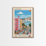 Santander Spain Travel Poster Framed Canvas Print, Midcentury Modern Art, Pop Art Wall Decor, Scenic Wall Art, Vacation Gift